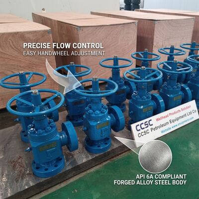 Katup Choke Dapat Disesuaikan yang Digerakkan Hidraulik API 6A Kontrol Aliran Jarak Jauh 10000psi Umpan Balik Posisi Aman Gagal